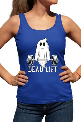 تي شيرت بدون أكمام مطبوع عليه Go All Out Dead Lift مضحك شبح Deadlifting للهالوين الصالة الرياضية للنساء in Kuwait