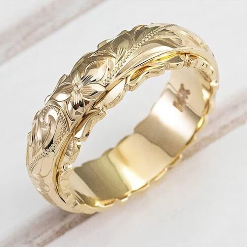 14K Gold Floating Carved Rose Flower Ring, Handcrafted Artistic Rose Ring, Romantic 18K White Gold Plated Promise Eternity Band for Women Stacking Rings Promise Ring Fashion Wedding Rings Size 7 in Saudi Arabia