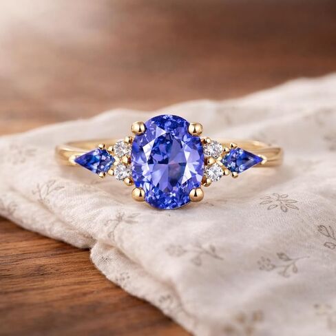 Vintage Prong Setting Tanzanite Solitaire Ring Solid 14k Yellow Gold Ring Vintage Oval Cut Tanzanite Engagement Ring Promise Bridal Ring Diamond Promise Ring BY ZENITHCRAFTSS in Kuwait
