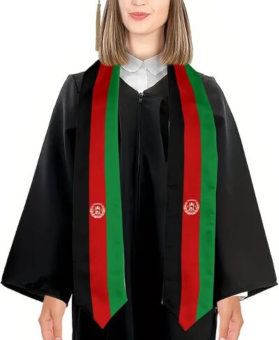 وشاح التخرج على شكل حرف V بعلم أفغانستان الأفغاني، وشاح التخرج مزدوج الجوانب، شال التخرج للطلاب الدوليين in Kuwait