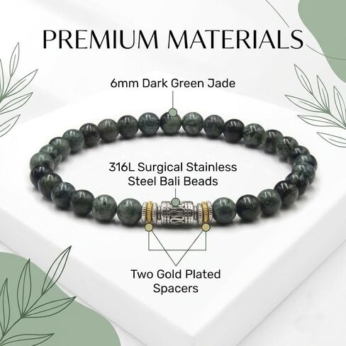 Kartini Studio Dark Green Jade Bracelet, Men's Jade Bracelet, Bead Jewelry for Man in Kuwait