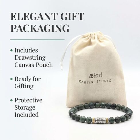 Kartini Studio Dark Green Jade Bracelet, Men's Jade Bracelet, Bead Jewelry for Man in Kuwait