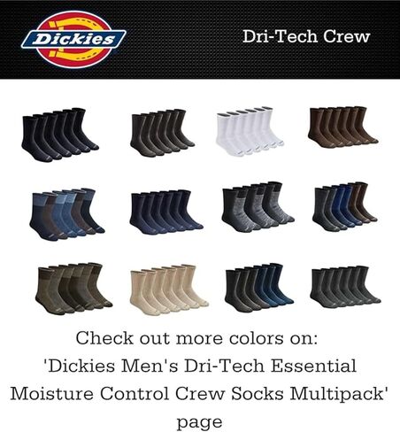Dickies Men's Dri-tech Original Moisture Control Crew Socks, Available in M-xxl (6, 12, 18 Pairs) in Kuwait