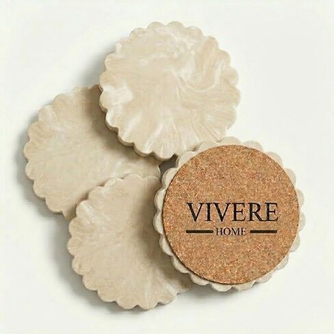Concrete Stone Coasters Set of 4, Coffee Table Decor, Cute Coasters for Drinks, Non-Slip Cork Backing, Housewarming Gift, Wedding, Protects Tables from Stains & Scratches in Kuwait