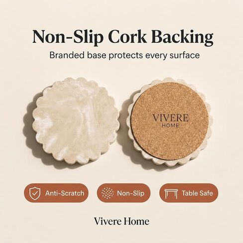 Concrete Stone Coasters Set of 4, Coffee Table Decor, Cute Coasters for Drinks, Non-Slip Cork Backing, Housewarming Gift, Wedding, Protects Tables from Stains & Scratches in Kuwait
