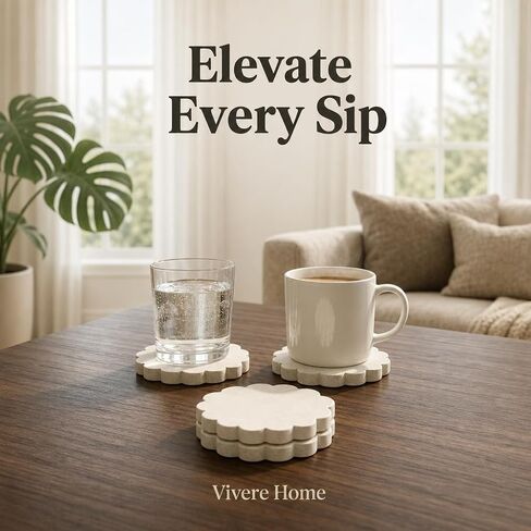 Concrete Stone Coasters Set of 4, Coffee Table Decor, Cute Coasters for Drinks, Non-Slip Cork Backing, Housewarming Gift, Wedding, Protects Tables from Stains & Scratches in Kuwait