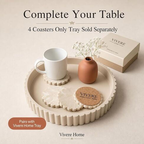 Concrete Stone Coasters Set of 4, Coffee Table Decor, Cute Coasters for Drinks, Non-Slip Cork Backing, Housewarming Gift, Wedding, Protects Tables from Stains & Scratches in Kuwait