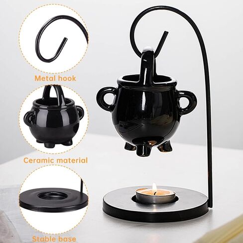 Hanging Cauldron Wax Melt-Burner and Oil Burner,Ceramic Essential Oil Wax Melts Burner Tealight,Witches Witchcraft Decor for Halloween & Wiccan Rituals,Gothic Home Décor in Saudi Arabia