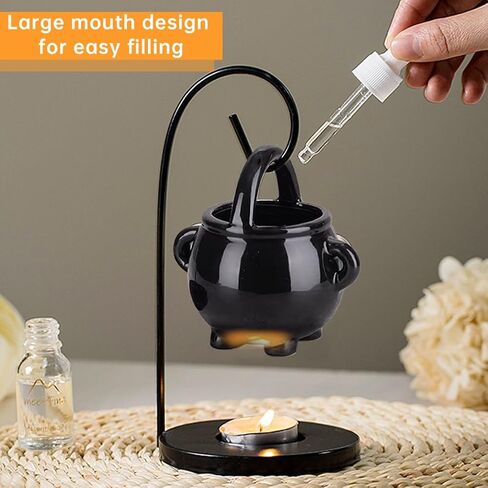 Hanging Cauldron Wax Melt-Burner and Oil Burner,Ceramic Essential Oil Wax Melts Burner Tealight,Witches Witchcraft Decor for Halloween & Wiccan Rituals,Gothic Home Décor in Saudi Arabia