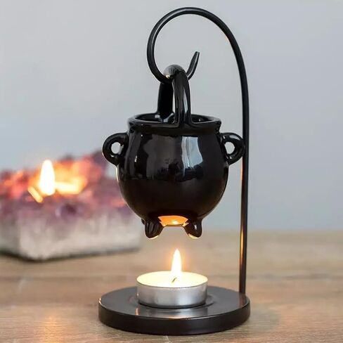 Hanging Cauldron Wax Melt-Burner and Oil Burner,Ceramic Essential Oil Wax Melts Burner Tealight,Witches Witchcraft Decor for Halloween & Wiccan Rituals,Gothic Home Décor in Saudi Arabia