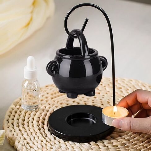 Hanging Cauldron Wax Melt-Burner and Oil Burner,Ceramic Essential Oil Wax Melts Burner Tealight,Witches Witchcraft Decor for Halloween & Wiccan Rituals,Gothic Home Décor in Saudi Arabia