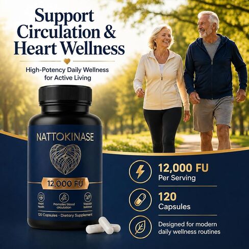 Nattokinase 12000 FU Per Serving, Nattokinase Supplement Organic, Supports Circulation & Heart Wellness, Vegan, Gluten Free, 120 Capsules in Saudi Arabia