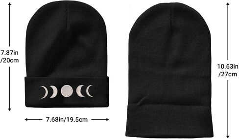 Gothic Goth Crescent Moon Embroidery Beanie Hat for Men Women Winter Warm Stretch Skull Knit Hats Cap Black in Saudi Arabia