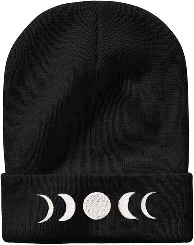 Gothic Goth Crescent Moon Embroidery Beanie Hat for Men Women Winter Warm Stretch Skull Knit Hats Cap Black in Saudi Arabia