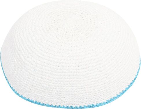 EREZ OVED 19CM Knitted Kippah Yarmulke Jewish Kipa Judaica Yamaka Kippa Yamakah Yarmulka Hat Men Or Kids (Blue with Wihte Strips) in Saudi Arabia