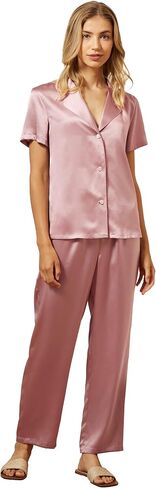 Mommesilk Silk Pajamas for Women Short Sleeve with Pants Button Up Cute 100% Mulberrty Real Silk Pj Set Ladies 2 Piece in Saudi Arabia
