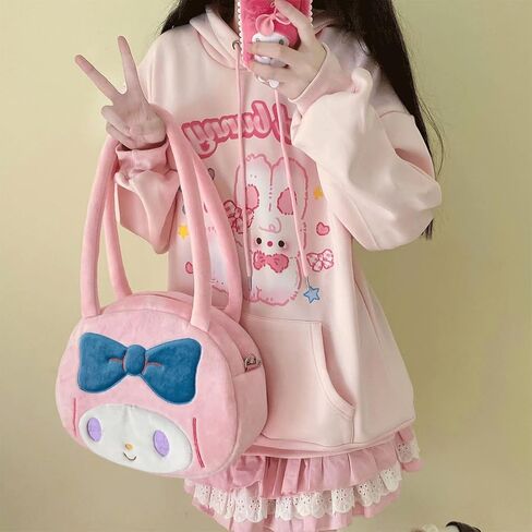 Kawaii Goth Fashion Casual Style فضفاضة بأكمام طويلة مقنعين لطيف الكرتون قليلا الأرنب طباعة هوديس مع جيوب in Kuwait