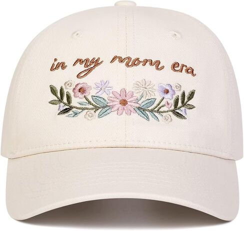 in My Mom Era Hat Floral Womens Embroidered Hat, Gifts for New Mom, Beige in Saudi Arabia