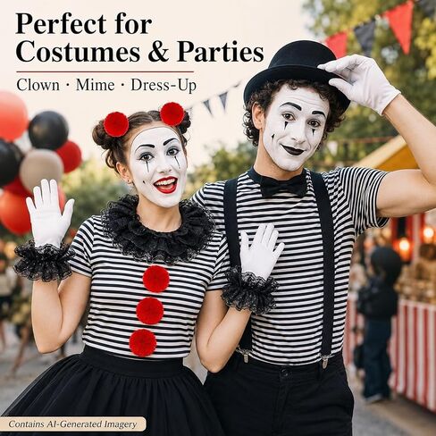 8PCS Clown Collar Set with Elastic Lace Cuffs and Red Pom Poms | Layered Black Lace Style for Clown, Jester, Victorian, Halloween, Masquerade, Cosplay, Stage Party and Photo Booth Looks Fun in Saudi Arabia