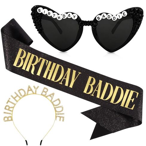 Aprince 3PCS Gold Birthday Baddie Sash and Crown & Heart Sunglasses Party Decorations Favors Supplies Gifts for Women & Girls in Saudi Arabia