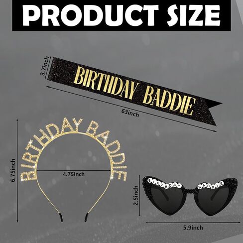 Aprince 3PCS Gold Birthday Baddie Sash and Crown & Heart Sunglasses Party Decorations Favors Supplies Gifts for Women & Girls in Saudi Arabia