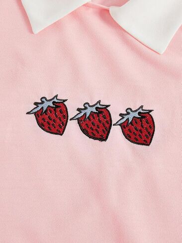 Women's Contrast Collar Strawberry Embroidery Sweatshirt in Kuwait