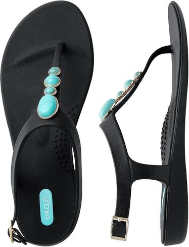 صندل نسائي من Oka-B Carson Isla T-Strap Flip Flop مع سحر حجري أزرق in Kuwait