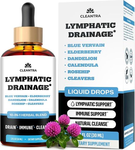 Lymphatic Drainage Drops - Supplement for Lymphatic Support & Detox - 10-in-1 Herbal Blend Cleanse Complex with Burdock, Dandelion, Elderberry - 2 fl oz in Kuwait