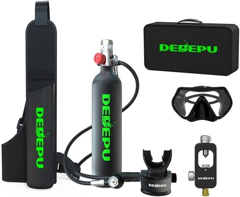 دبابة Dedepu Mini Scuba ، 1 لتر دبابة هواء الرئتين المحمولة مع قناع الغطس ، 15-20 دقيقة من الغوص ، معدات الغوص في التنفس تحت الماء ، أسطوانة الهواء الاحتياطي الطوارئ زجاجة المهر in Kuwait