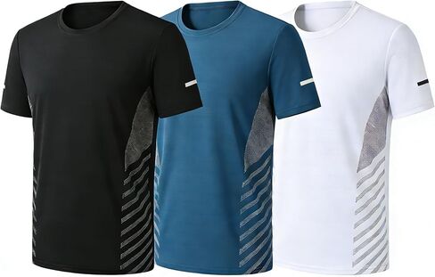 Running Shirts for Men, 3 Pack Dry Fit Athletic T-Shirts, Breathable Quick Wicking Workout Tops in Saudi Arabia