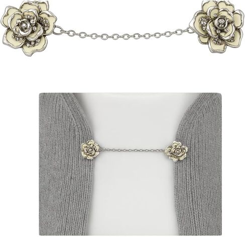 Vintage Floral Sweater Clip for Women – Elegant Cardigan Shawl Fastener with Chain, Rose Flower Brooch Clips for Sweaters, Scarves & Shawls in Kuwait