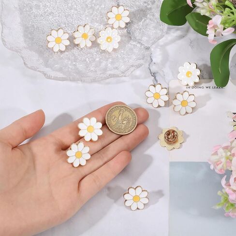 16Pcs White Daisy Award Lapel Pin, 0.79inch, White and Yellow | For Women Nurses Faculty Suit Collar Tie Dress Bags Hats Jacket, Jewelry Pins, Metal Ceramic in Kuwait