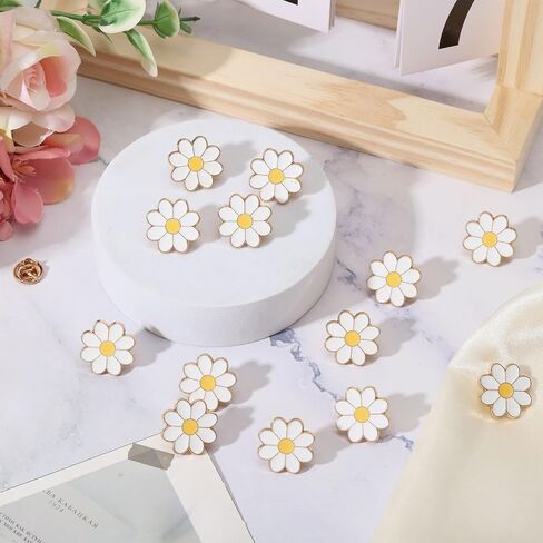 16Pcs White Daisy Award Lapel Pin, 0.79inch, White and Yellow | For Women Nurses Faculty Suit Collar Tie Dress Bags Hats Jacket, Jewelry Pins, Metal Ceramic in Kuwait