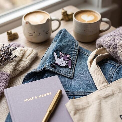 1Pcs Cute Purple Striped Cat Enamel Pin Brooch, Kawaii Kitty Lapel Pin, Cartoon Animal Badge for Backpack, Jacket, Hat, Gift for Women Girls Teens in Saudi Arabia