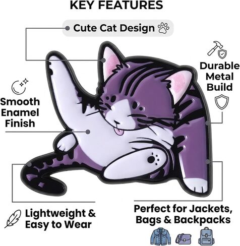 1Pcs Cute Purple Striped Cat Enamel Pin Brooch, Kawaii Kitty Lapel Pin, Cartoon Animal Badge for Backpack, Jacket, Hat, Gift for Women Girls Teens in Saudi Arabia