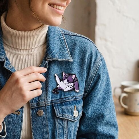 1Pcs Cute Purple Striped Cat Enamel Pin Brooch, Kawaii Kitty Lapel Pin, Cartoon Animal Badge for Backpack, Jacket, Hat, Gift for Women Girls Teens in Saudi Arabia