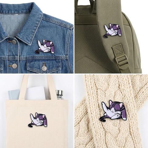 1Pcs Cute Purple Striped Cat Enamel Pin Brooch, Kawaii Kitty Lapel Pin, Cartoon Animal Badge for Backpack, Jacket, Hat, Gift for Women Girls Teens in Saudi Arabia