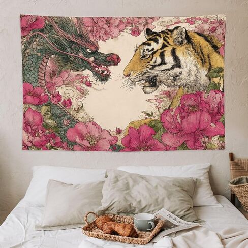 MFOOYYI Tiger Dragon Face To Face Tapestry Wall Hanging Large Wall Art Decor Flag Backdrop for Bedroom Living Room Dorm 40"×60" in Saudi Arabia