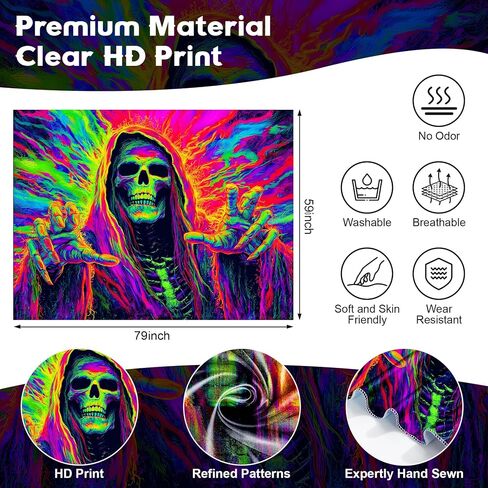 NYZE Blacklight Halloween Tapestry Glow in The Dark Tapestry UV Reactive Trippy Tapestry Neon Halloween Wall Art Black Light Posters for Bedroom Living Room Party Decor - Reaper Skull, 79" L X 59" W in Saudi Arabia