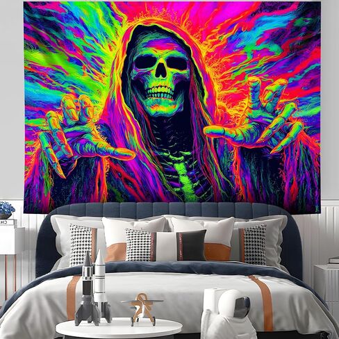 NYZE Blacklight Halloween Tapestry Glow in The Dark Tapestry UV Reactive Trippy Tapestry Neon Halloween Wall Art Black Light Posters for Bedroom Living Room Party Decor - Reaper Skull, 79" L X 59" W in Saudi Arabia