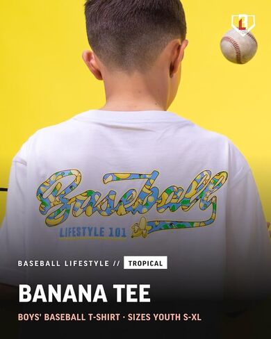 Baseball Lifestyle 101 Banana Tee for Boys - Tropical, Youth Sizes S-XL in Saudi Arabia