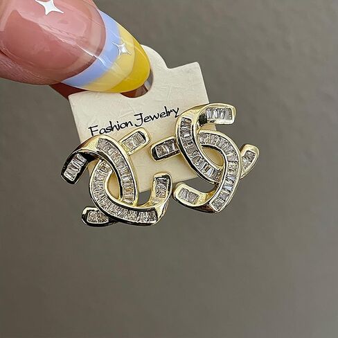 أقراط مرصعة بالزركونيا مكعبة مزدوجة متشابكة ومطلية بالذهب عيار 14 قيراط للنساء، هدايا مجوهرات خفيفة الوزن من الفضة الإسترلينية عيار 925 لا تسبب الحساسية in Kuwait
