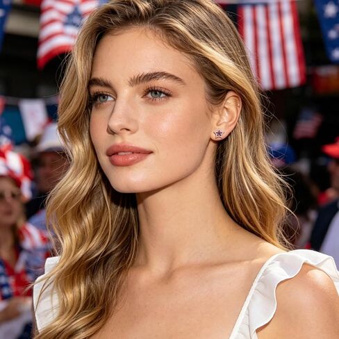925 Sterling Silver American Flag Star Stud Earrings for Women Red White Blue Patriotic USA Independence Day July 4th CZ Enamel Hypoallergenic Gift in Saudi Arabia