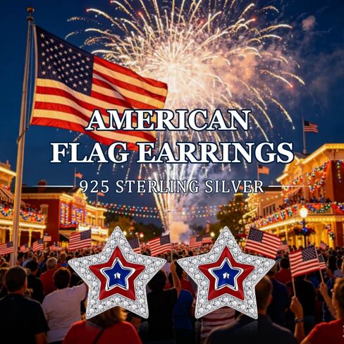 925 Sterling Silver American Flag Star Stud Earrings for Women Red White Blue Patriotic USA Independence Day July 4th CZ Enamel Hypoallergenic Gift in Saudi Arabia