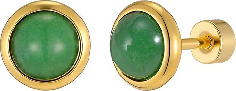 Gemstone Stud Earrings for Women 18K Gold Plated Hypoallergenic Stainless Steel Flat Back Studs Natural Healing Crystal Earrings Comfort Flatback Earring Gemstone Earrings Christmas Gift for Her in Saudi Arabia