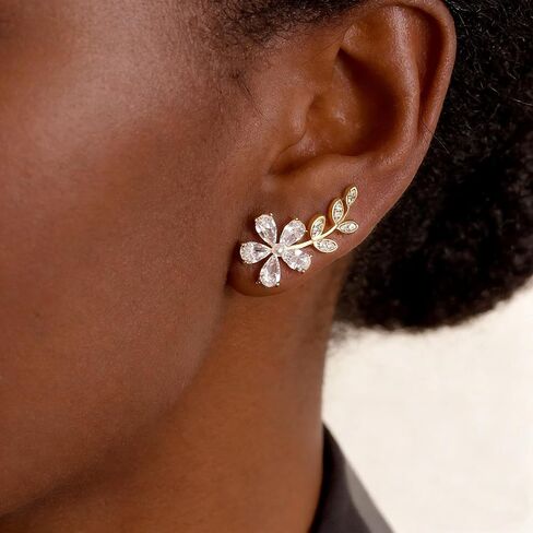Gold Plated Climber Earrings for Women Ear Crawler Earrings Cubic Zirconia Trendy Flower Leaf Cuffs Studs Earring Dainty Purple Butterfly Crawler Sparkly Star Climbers Studs Earscpae Statement Earrings Gifts in Saudi Arabia