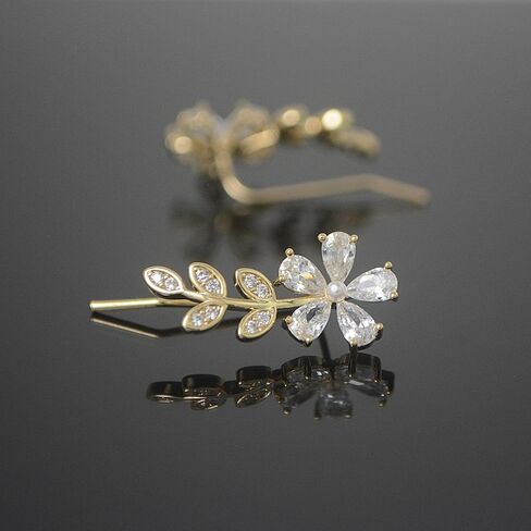 Gold Plated Climber Earrings for Women Ear Crawler Earrings Cubic Zirconia Trendy Flower Leaf Cuffs Studs Earring Dainty Purple Butterfly Crawler Sparkly Star Climbers Studs Earscpae Statement Earrings Gifts in Saudi Arabia