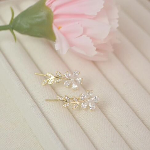 Gold Plated Climber Earrings for Women Ear Crawler Earrings Cubic Zirconia Trendy Flower Leaf Cuffs Studs Earring Dainty Purple Butterfly Crawler Sparkly Star Climbers Studs Earscpae Statement Earrings Gifts in Saudi Arabia