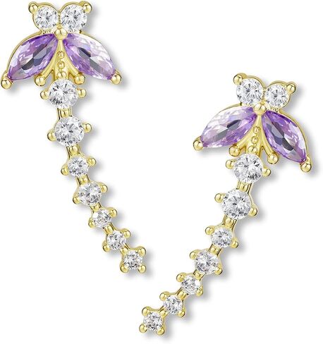 Gold Plated Climber Earrings for Women Ear Crawler Earrings Cubic Zirconia Trendy Flower Leaf Cuffs Studs Earring Dainty Purple Butterfly Crawler Sparkly Star Climbers Studs Earscpae Statement Earrings Gifts in Saudi Arabia