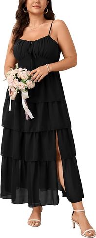 SHESTARR Womens Plus Size Maxi Dress Elegant Wedding Guest Cocktail Party Spaghetti Strap Tiered Ruffle Slit Floral Dresses in Saudi Arabia